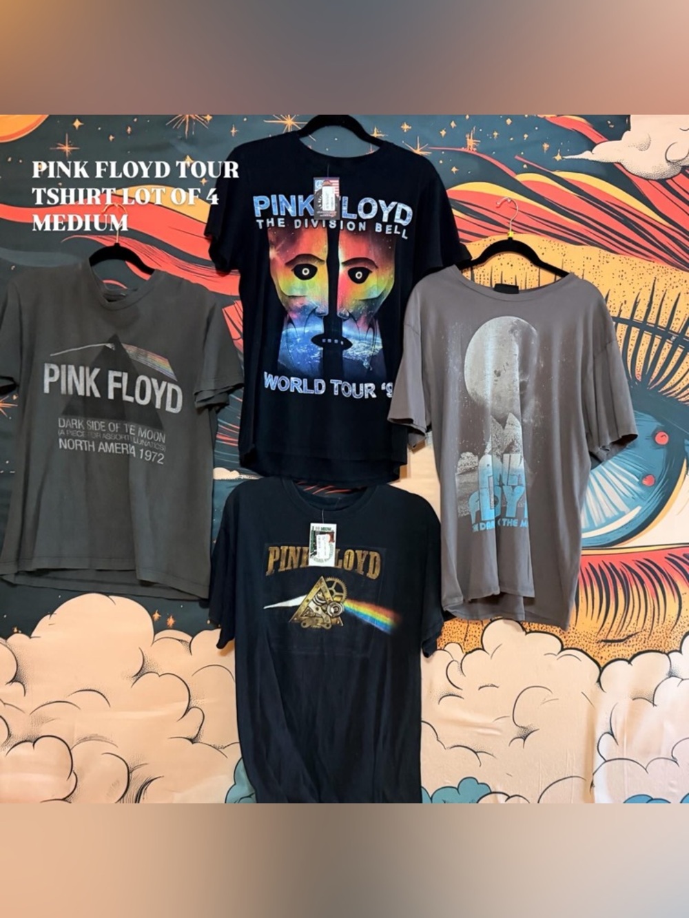 LOT OF 4 VINTAGE AND MODERN PINK FLOYD CONCERT TOUR TSHIRTS MEDIUM UNISEX